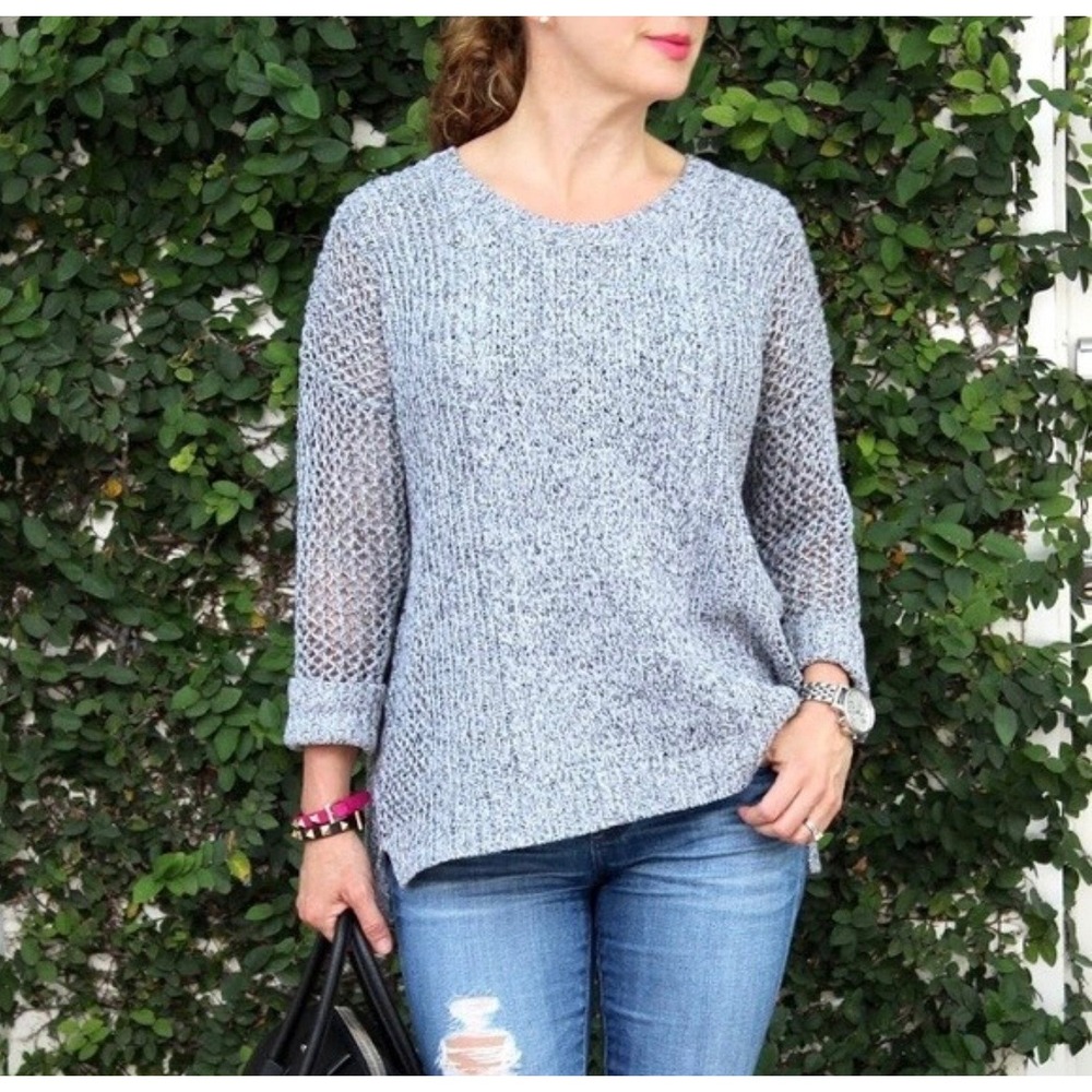 Madewell Grey Marl Open-Knit Textured Crewneck Sweater